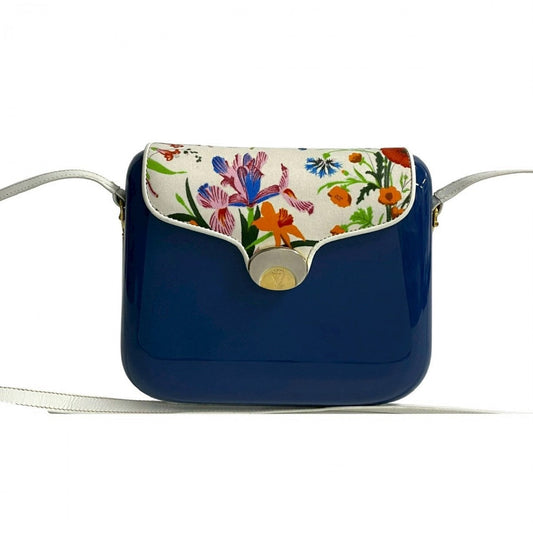GUCCI Shoulder Bag Plastic, Leather, Satin blue Flora floral pattern Women Used Authentic