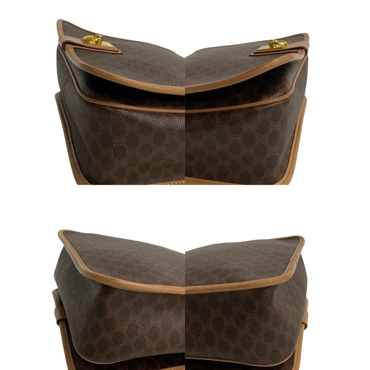CELINE Shoulder Bag Leather, PVC Brown Macadam Blason Triomphe Pattern Women Used Authentic