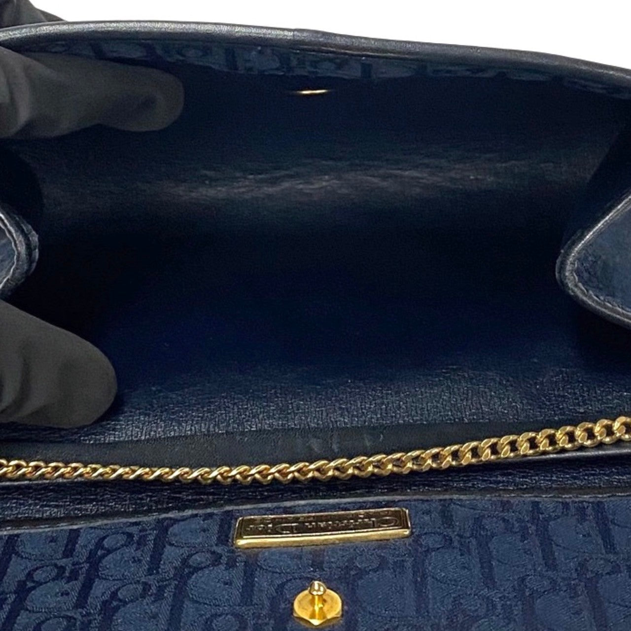 Dior Shoulder Bag Canvas, Leather Navy Trotter Women Used Authentic