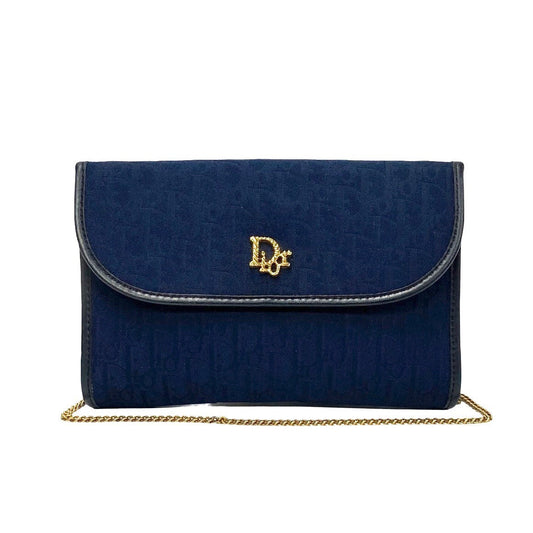 Dior Shoulder Bag Canvas, Leather Navy Trotter Women Used Authentic