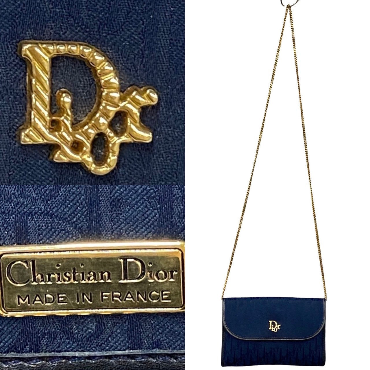 Dior Shoulder Bag Canvas, Leather Navy Trotter Women Used Authentic
