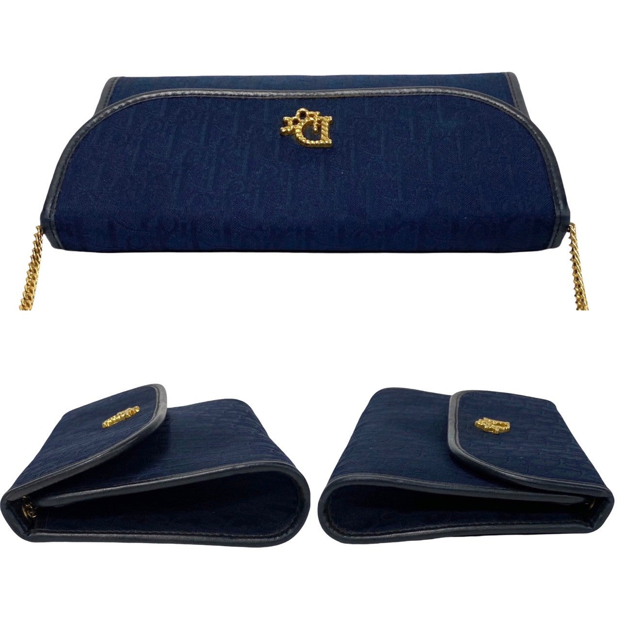 Dior Shoulder Bag Canvas, Leather Navy Trotter Women Used Authentic