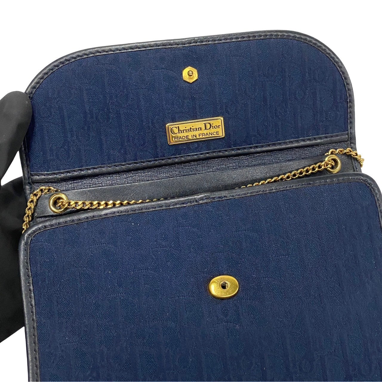 Dior Shoulder Bag Canvas, Leather Navy Trotter Women Used Authentic