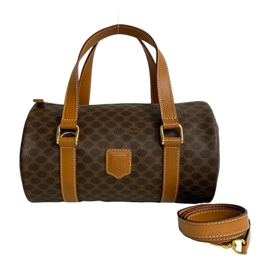 CELINE Handbag Leather, PVC Brown Macadam Blason Pattern Women Used Authentic