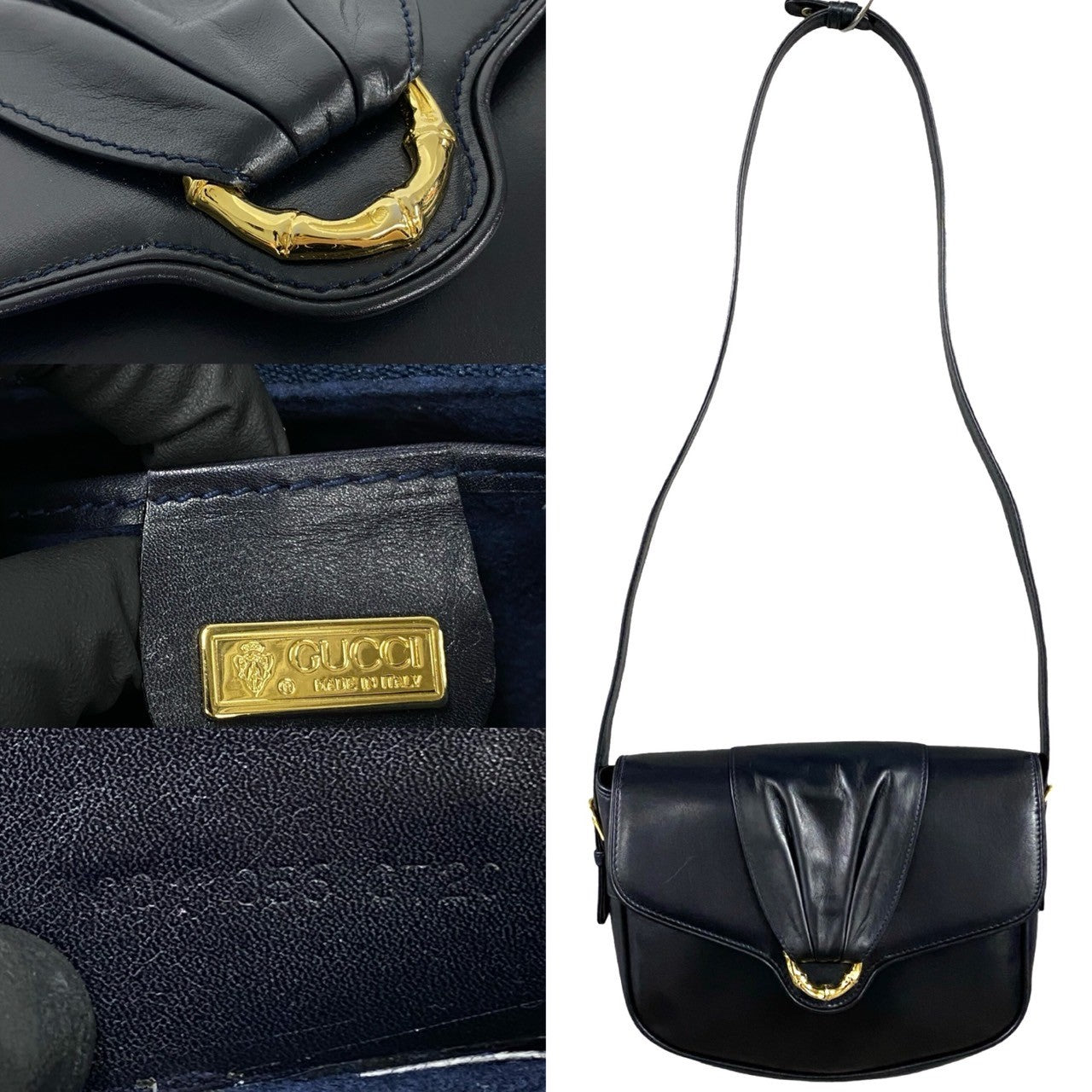 GUCCI Shoulder Bag leather black Bamboo Metal Old Gucci Women Used Authentic