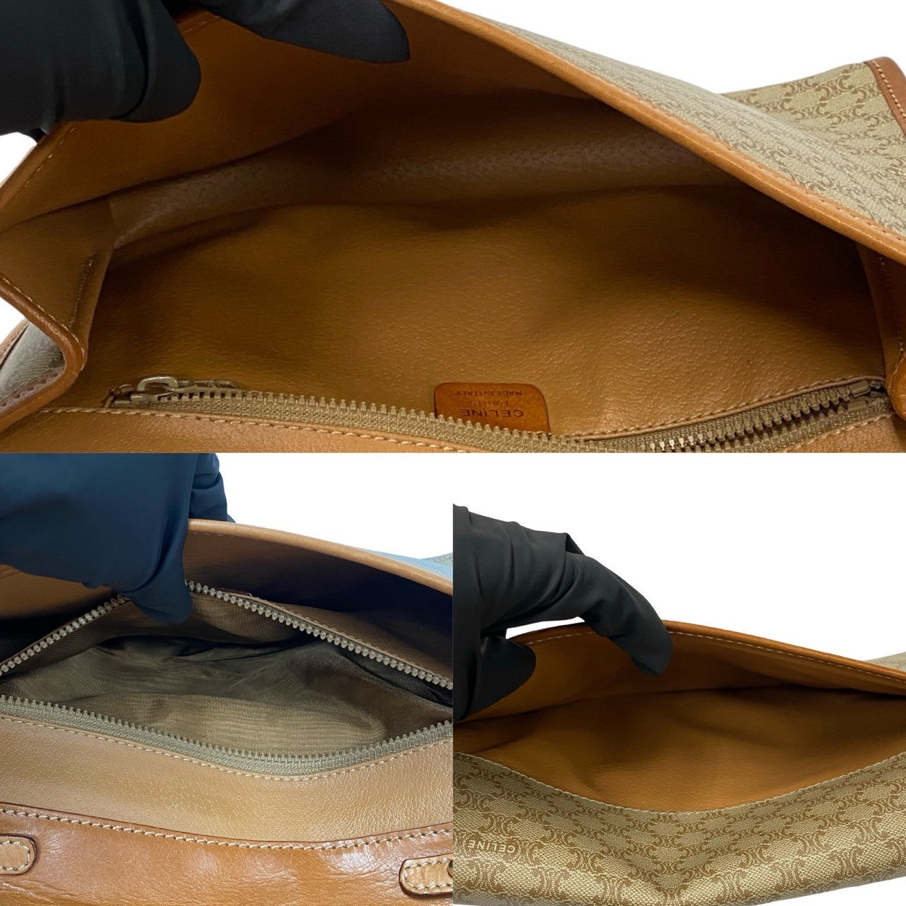 CELINE Shoulder Bag Leather, PVC Brown Macadam Blason Triomphe Pattern Women Used Authentic