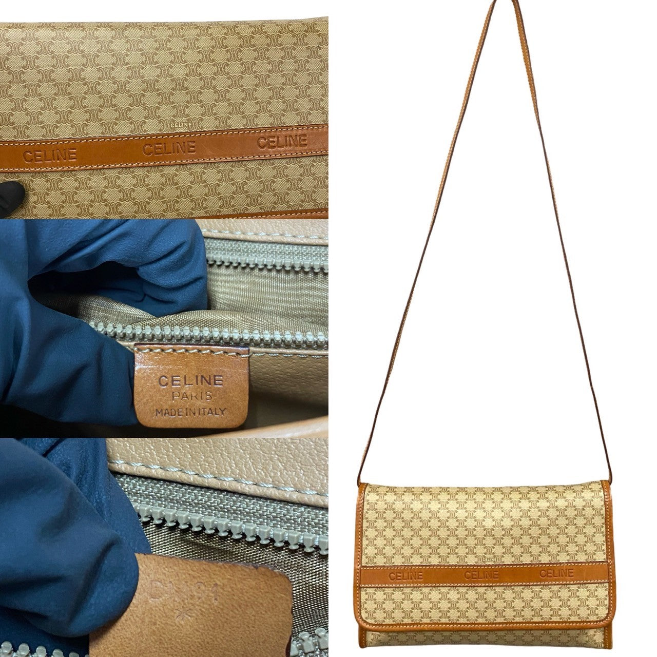 CELINE Shoulder Bag Leather, PVC Brown Macadam Blason Triomphe Pattern Women Used Authentic