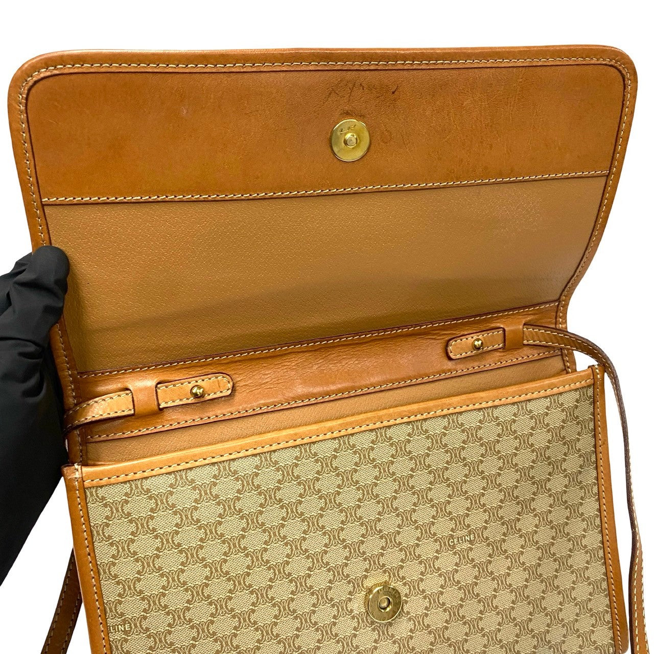 CELINE Shoulder Bag Leather, PVC Brown Macadam Blason Triomphe Pattern Women Used Authentic
