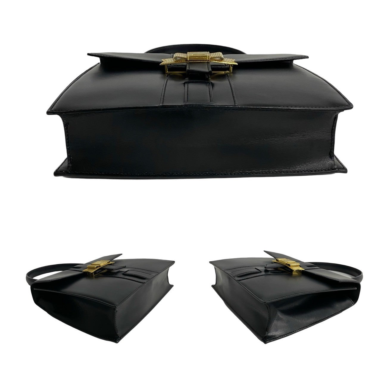 CELINE Handbag Calfskin, Leather black Ribbon logo Metal Women Used Authentic