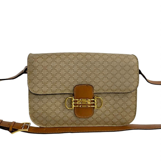 CELINE Shoulder Bag Leather, PVC Brown Macadam Blason Pattern Women Used Authentic