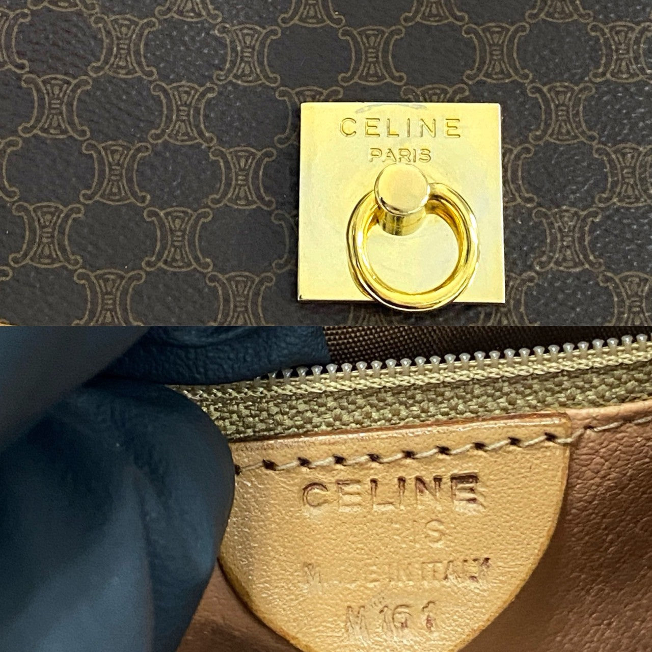 CELINE Backpack Leather, PVC Brown Macadam Blason Pattern logo ring Metal Women Used Authentic