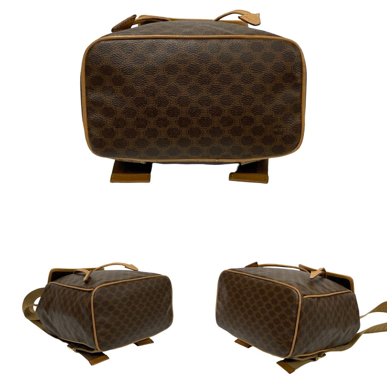 CELINE Backpack Leather, PVC Brown Macadam Blason Pattern logo ring Metal Women Used Authentic