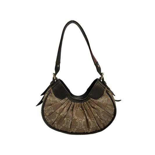 CELINE Handbag Leather, Canvas Brown Triomphe logo Pattern Women Used Authentic
