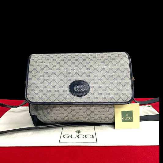 GUCCI Shoulder Bag Leather, PVC Navy Micro GG logo Women Used Authentic