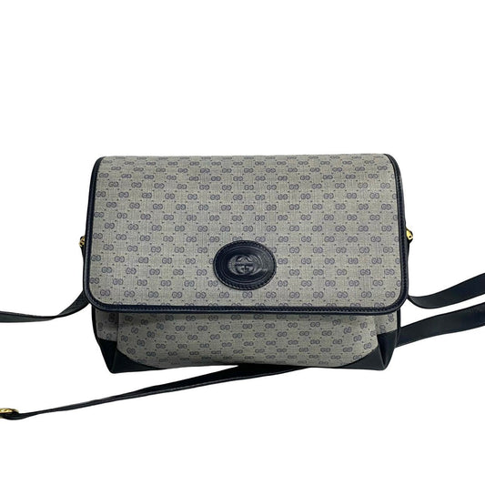 GUCCI Shoulder Bag Leather, PVC Navy Micro GG logo Women Used Authentic