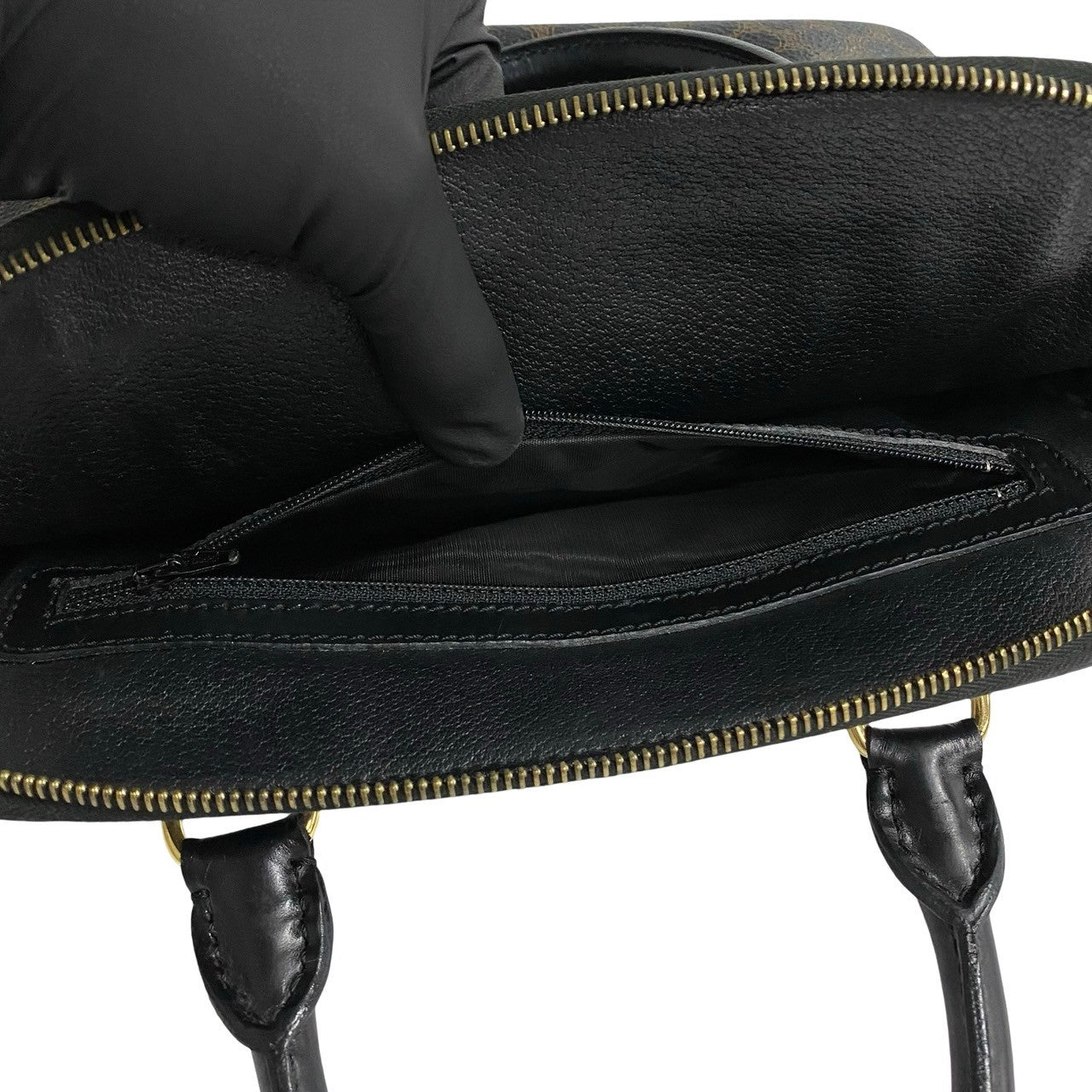 CELINE Handbag Leather, PVC black Macadam Blason Triomphe Pattern Women Used Authentic