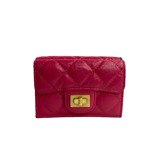 CHANEL Tri-fold wallet A70325 lambskin pink Small flap wallet 2.55 Women Used Authentic