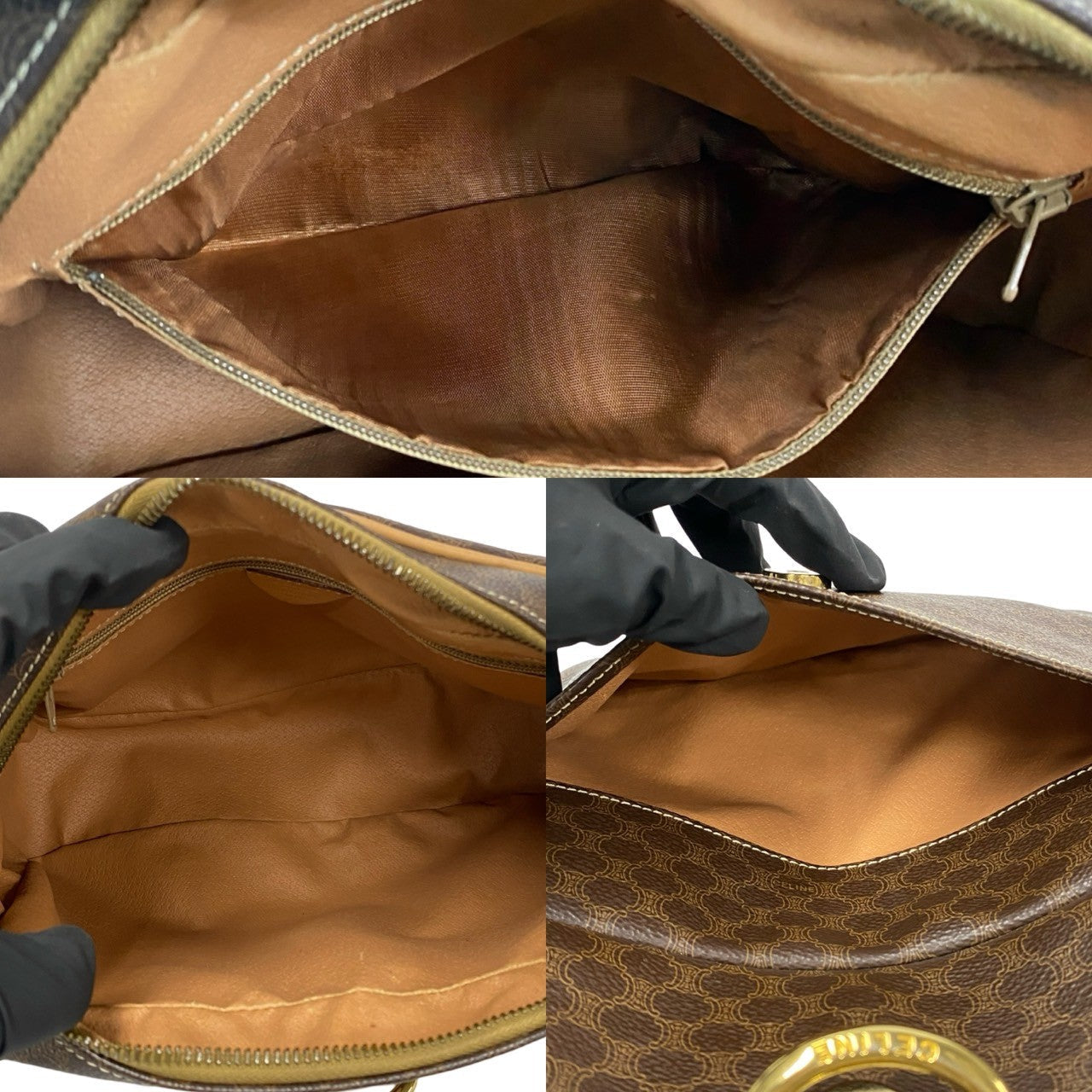 CELINE Shoulder Bag Leather, PVC Brown Macadam Blason Triomphe logo Pattern Women Used Authentic