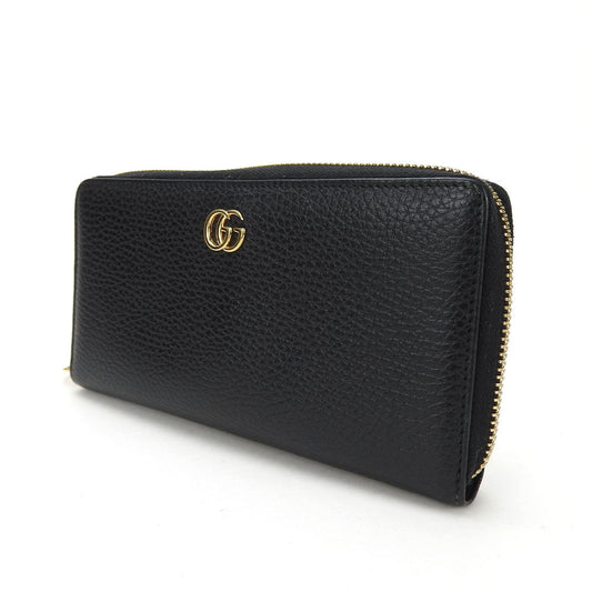 GUCCI Long Wallet Purse 456117 leather black GG Marmont Zip Around Women Used Authentic