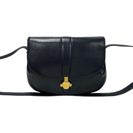 GUCCI Shoulder Bag Calfskin, Leather Navy GG logo Metal Women Used Authentic