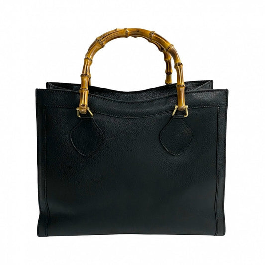 GUCCI Handbag leather black Bamboo Old Gucci Women Used Authentic