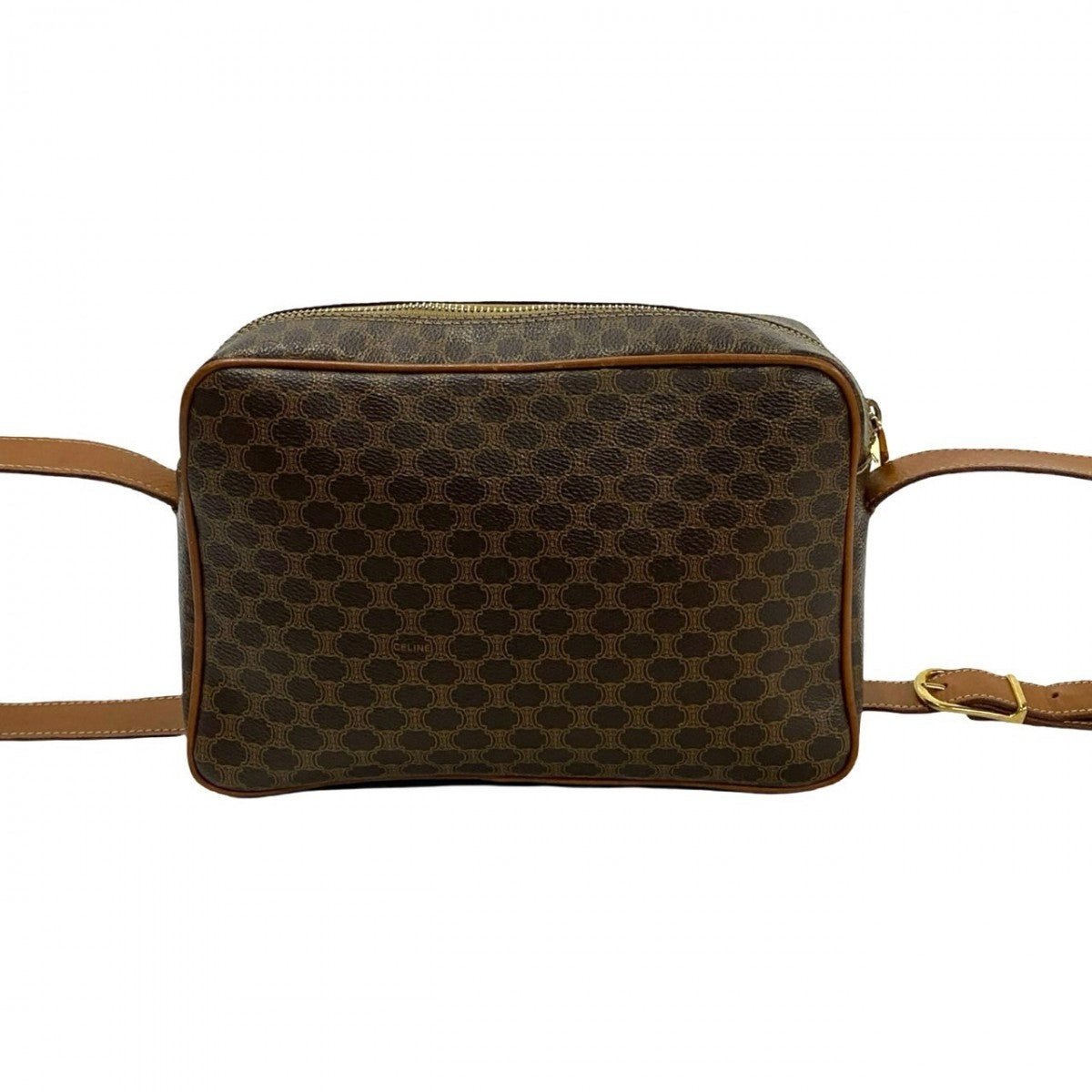 CELINE Shoulder Bag Leather, PVC Brown Macadam Blason Triomphe Pattern Women Used Authentic