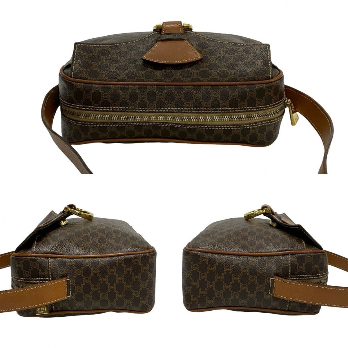 CELINE Shoulder Bag Leather, PVC Brown Macadam Blason Triomphe Pattern Women Used Authentic