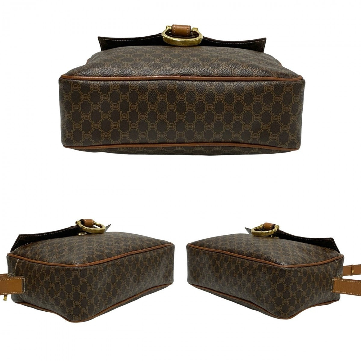 CELINE Shoulder Bag Leather, PVC Brown Macadam Blason Triomphe Pattern Women Used Authentic