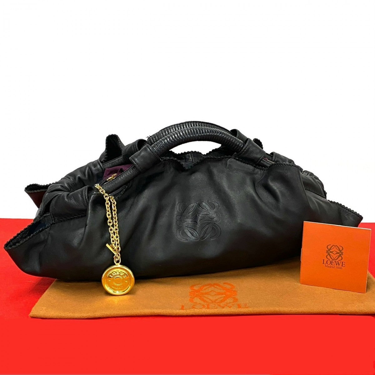LOEWE Handbag leather black Anagram logo Nappa Aire Women Used Authentic