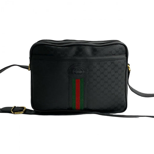 GUCCI Shoulder Bag leather black Micro GG Sherry line Old Gucci Women Used Authentic