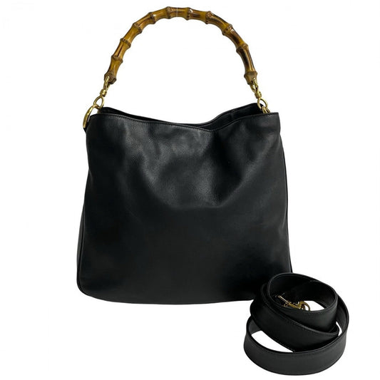 GUCCI Shoulder Bag leather black Bamboo Women Used Authentic