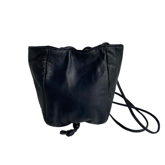 LOEWE Shoulder Bag leather Navy Anagram logo Women Used Authentic