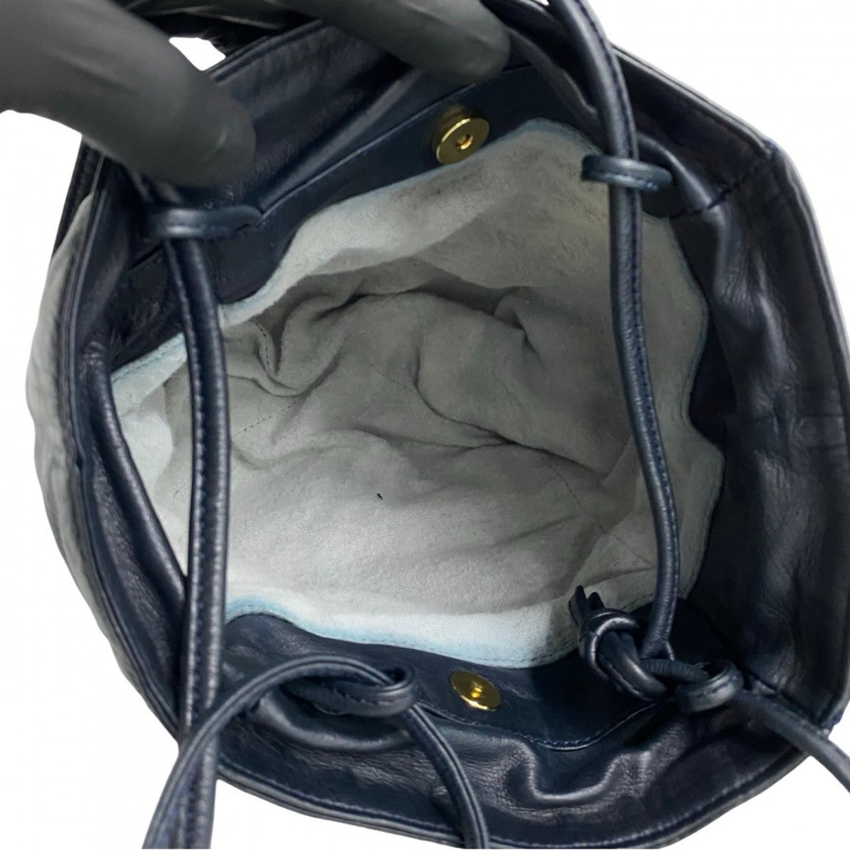 LOEWE Shoulder Bag leather Navy Anagram logo Women Used Authentic