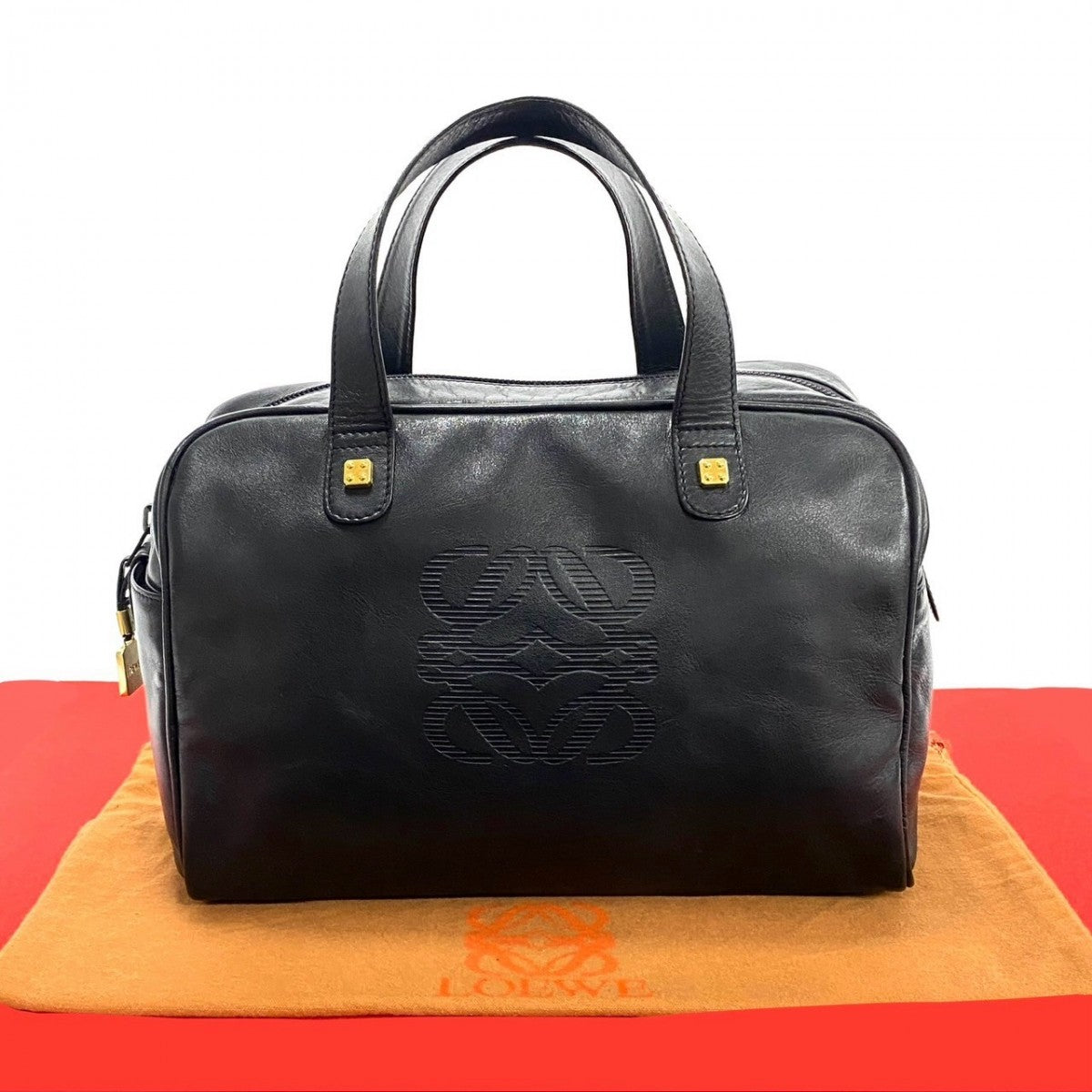 LOEWE Handbag leather black Anagram logo Amazonas Women Used Authentic