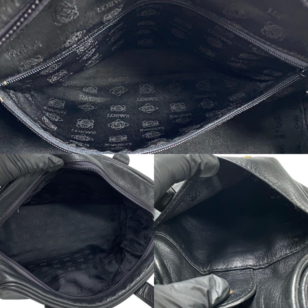 LOEWE Handbag leather black Anagram logo Amazonas Women Used Authentic