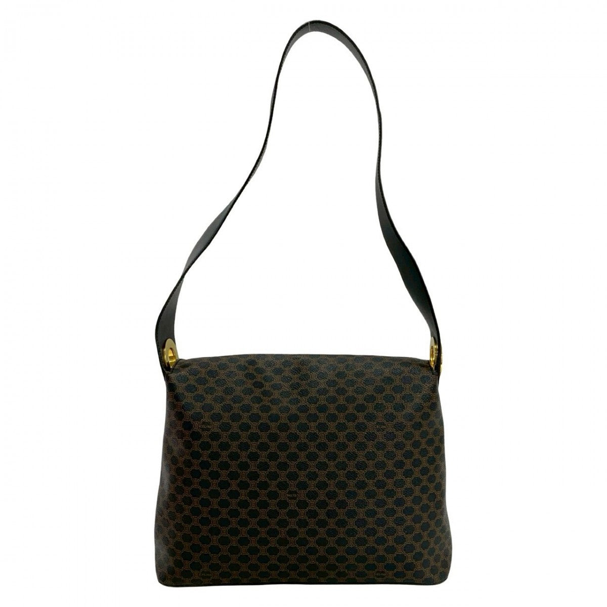 CELINE Shoulder Bag Leather, PVC black Macadam Blazon Pattern Circle logo Metal Women Used Authentic