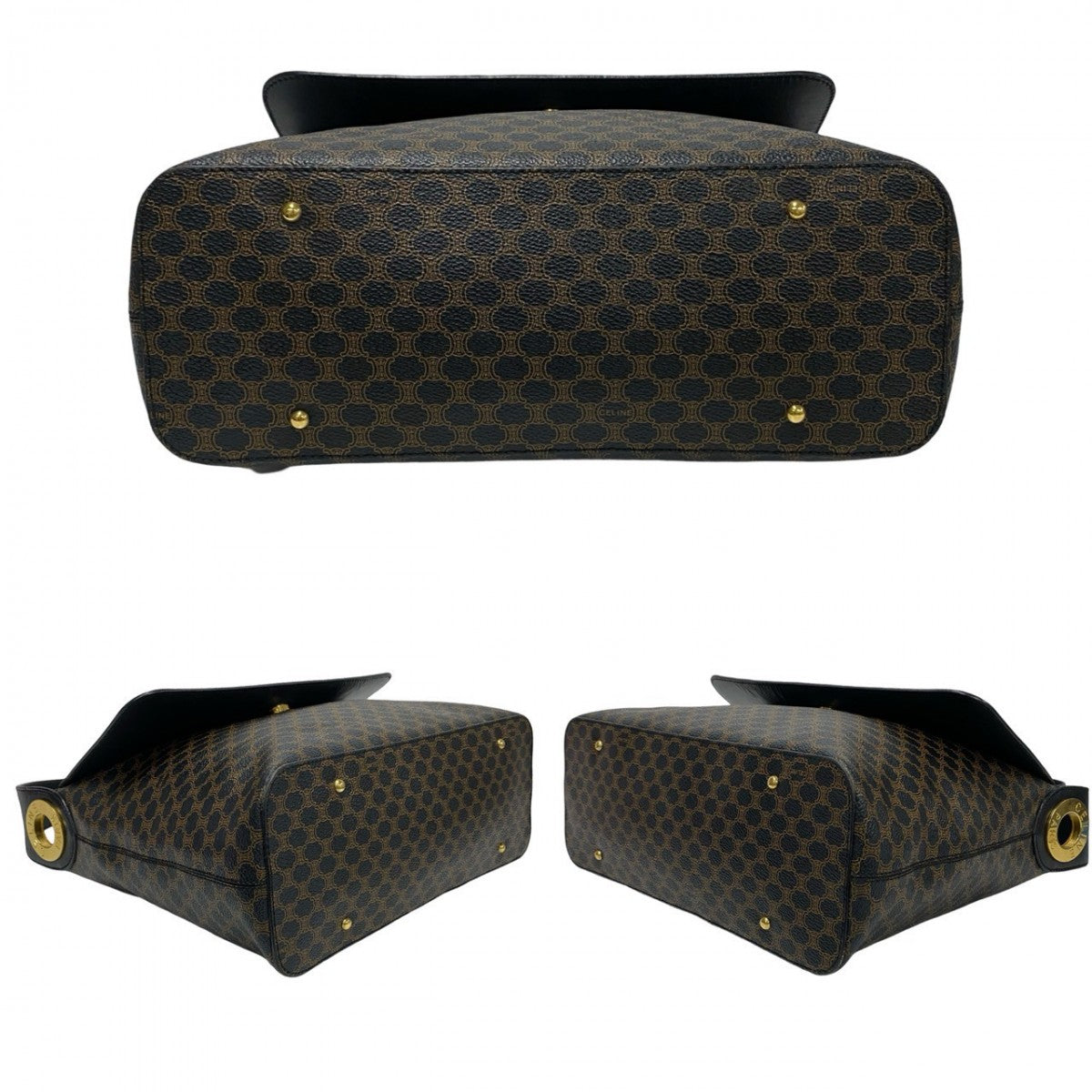 CELINE Shoulder Bag Leather, PVC black Macadam Blazon Pattern Circle logo Metal Women Used Authentic