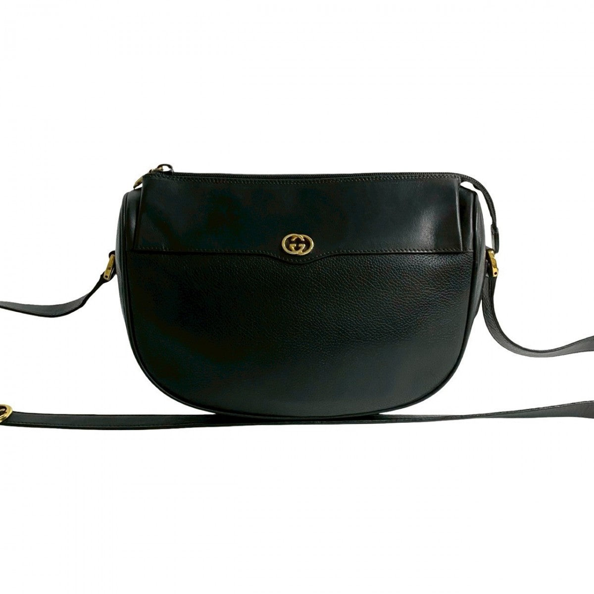 GUCCI Shoulder Bag leather black GG logo Metal Women Used Authentic