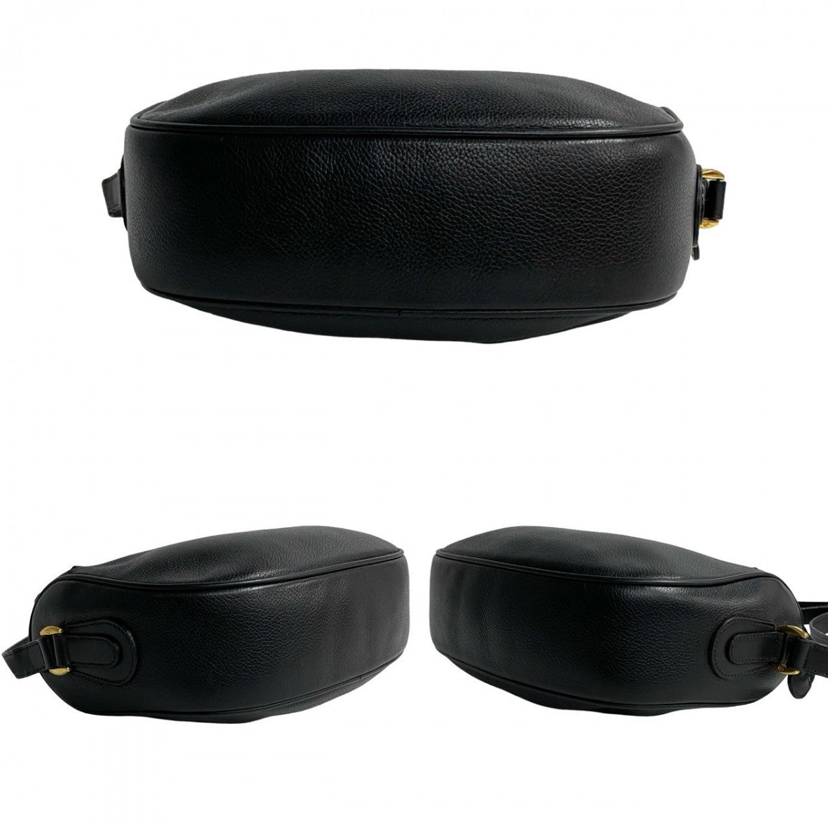 GUCCI Shoulder Bag leather black GG logo Metal Women Used Authentic