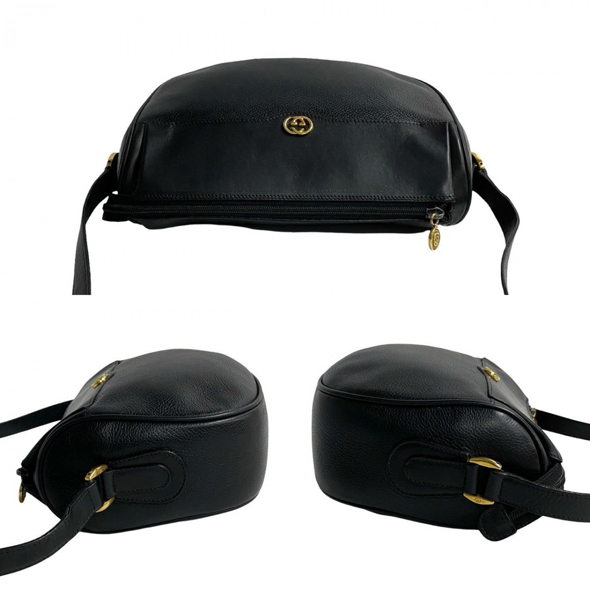 GUCCI Shoulder Bag leather black GG logo Metal Women Used Authentic
