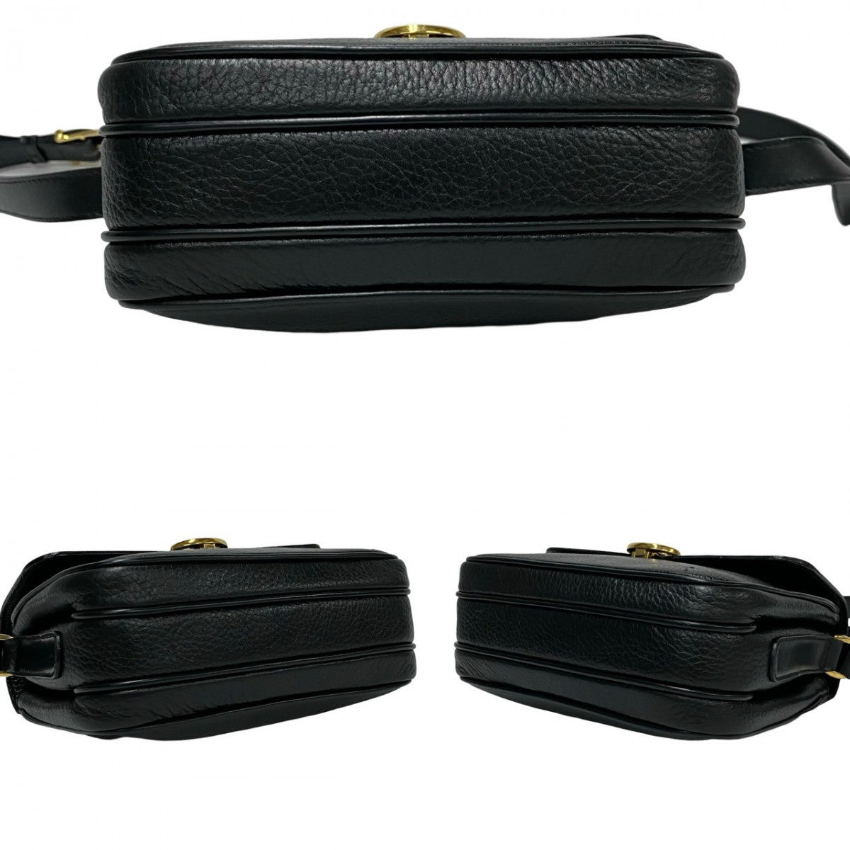 CELINE Shoulder Bag leather black Triomphe logo Metal Women Used Authentic