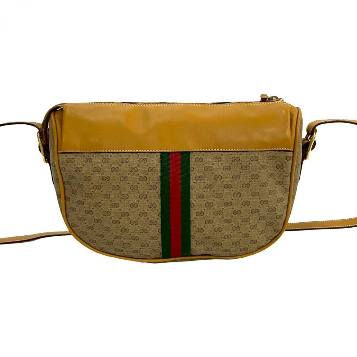 GUCCI Shoulder Bag Leather, PVC Brown Micro GG logo Sherry line Women Used Authentic