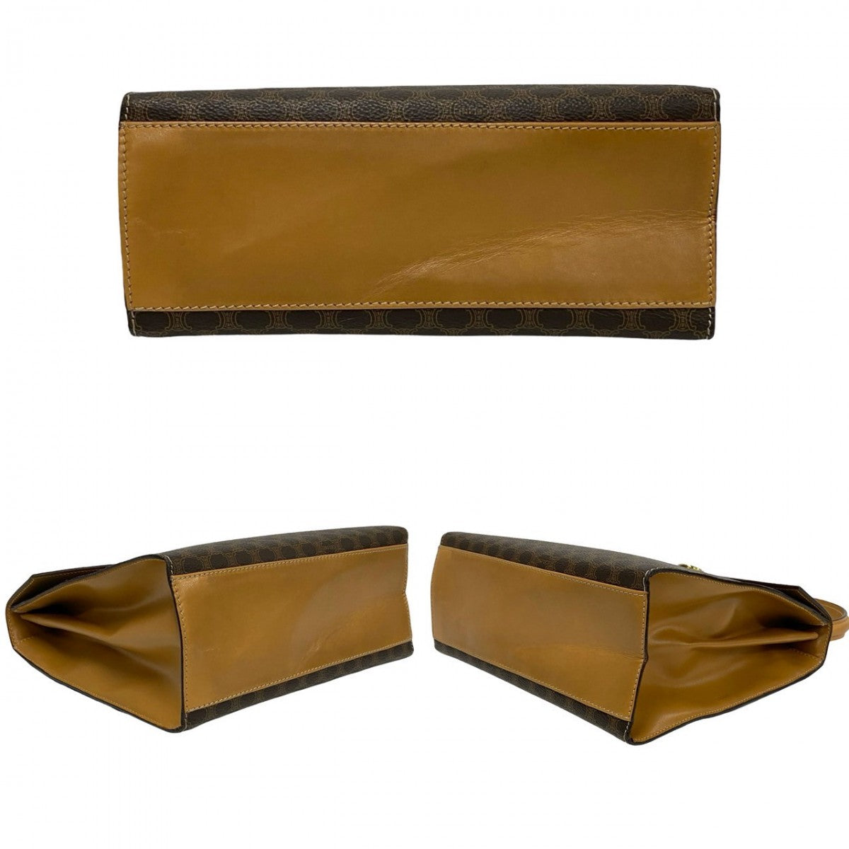 CELINE Shoulder Bag Leather, PVC Brown Macadam Blason Triomphe Pattern logo ring Metal Women Used Authentic
