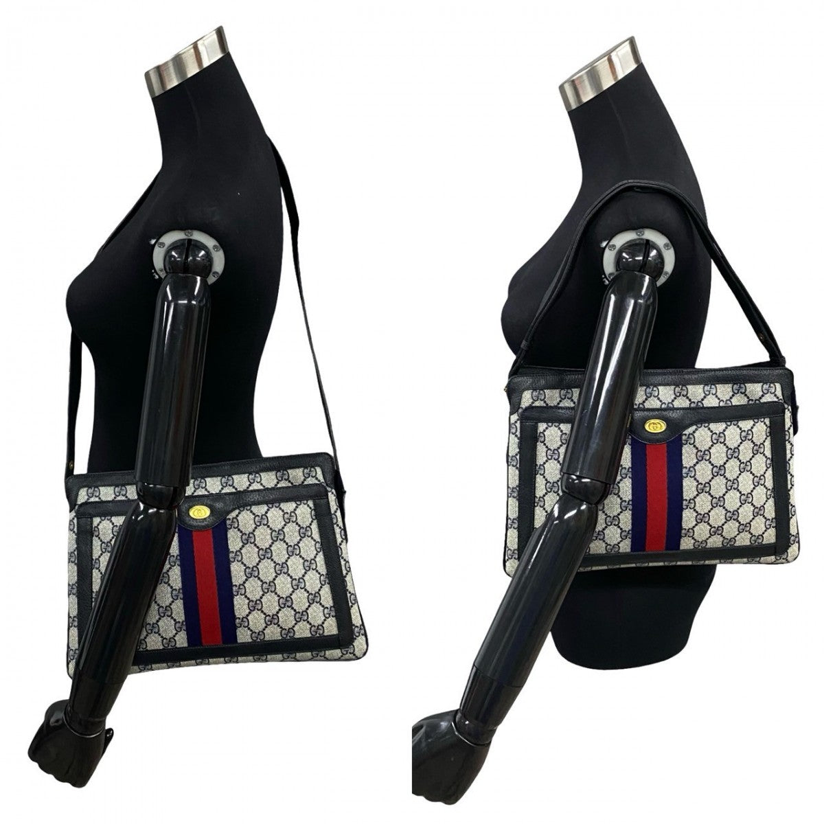 GUCCI Shoulder Bag Leather, PVC Navy Old Gucci GG logoMetal Sherry line Women Used Authentic