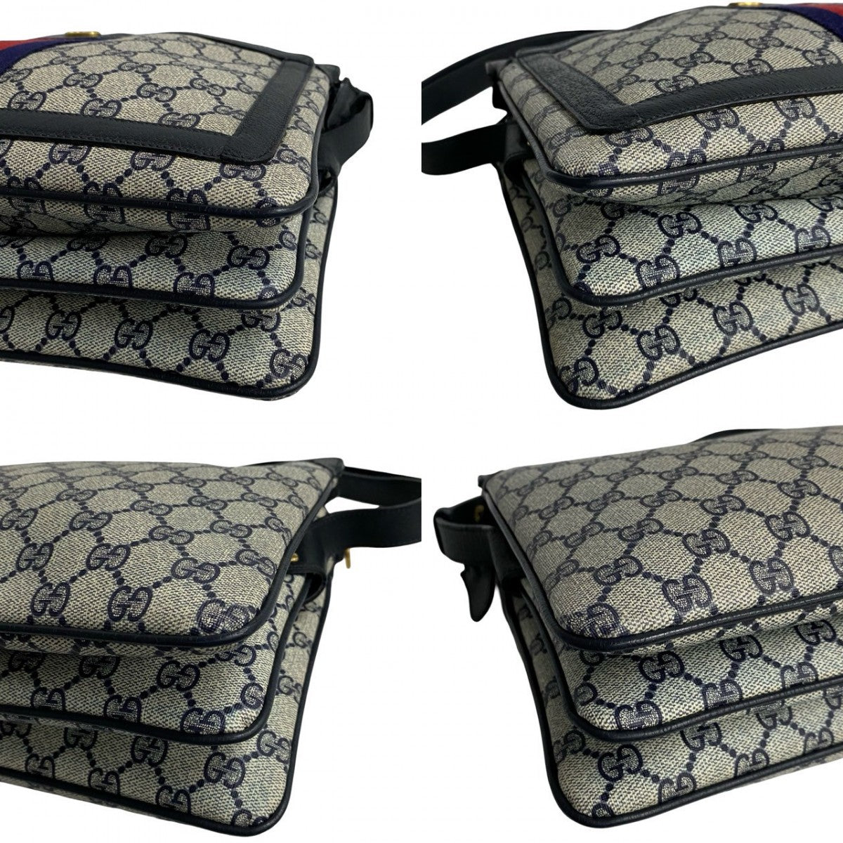 GUCCI Shoulder Bag Leather, PVC Navy Old Gucci GG logoMetal Sherry line Women Used Authentic