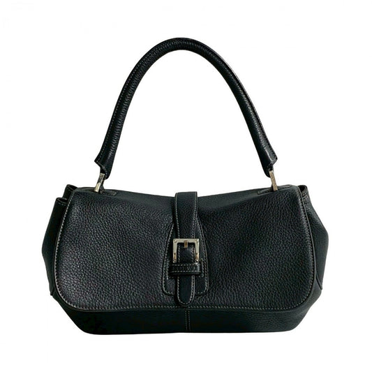 LOEWE Handbag leather black Logo embossing Sender Women Used Authentic