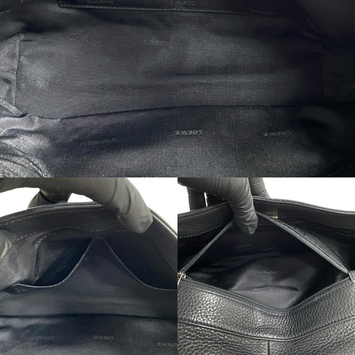 LOEWE Handbag leather black Logo embossing Sender Women Used Authentic