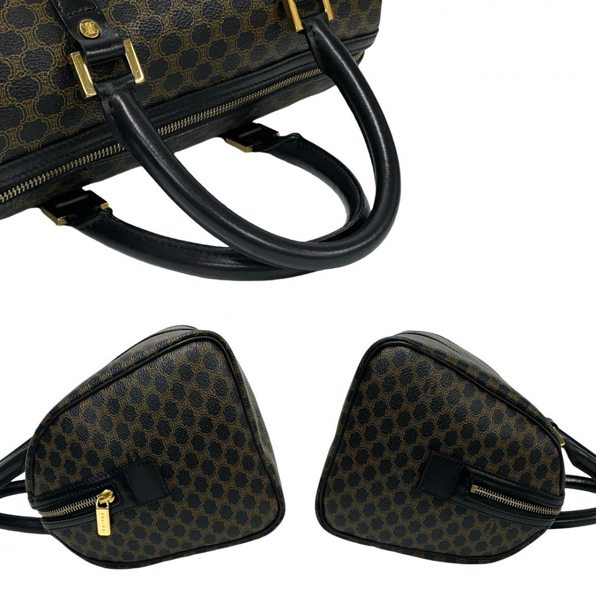 CELINE Handbag Leather, PVC black Macadam Blason Triomphe Pattern Women Used Authentic