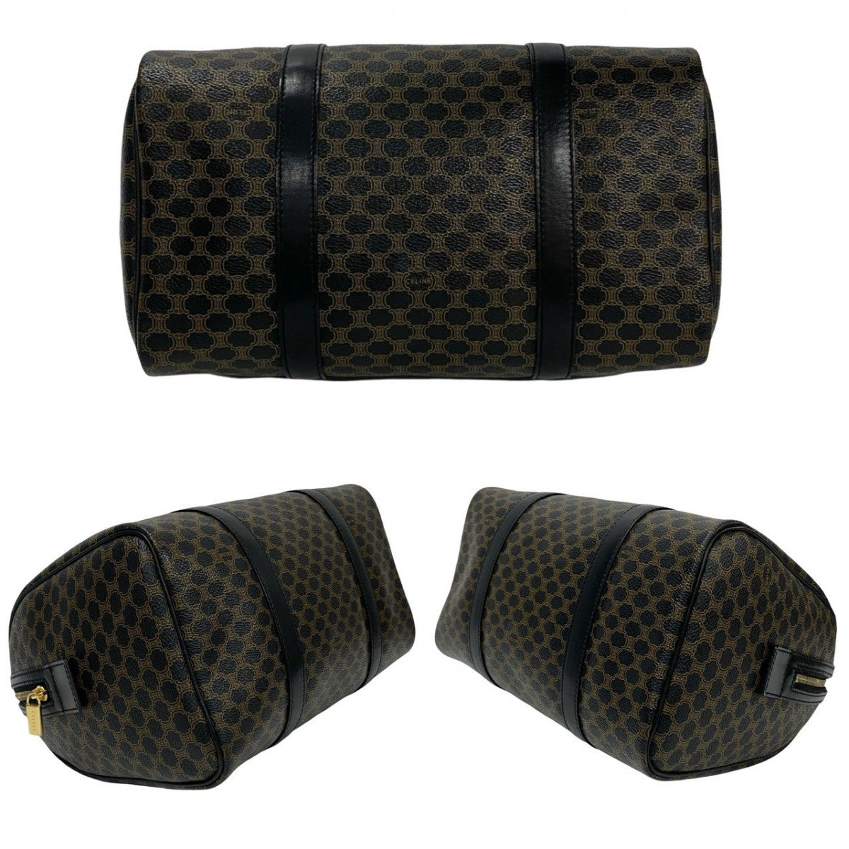 CELINE Handbag Leather, PVC black Macadam Blason Triomphe Pattern Women Used Authentic