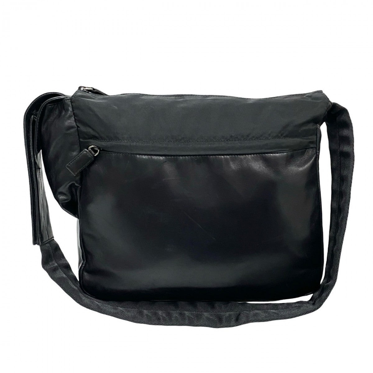 PRADA Shoulder Bag leather black logo mens Used Authentic